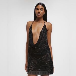 Rat & Boa Selvina Black Crystal Mesh Halter Dress